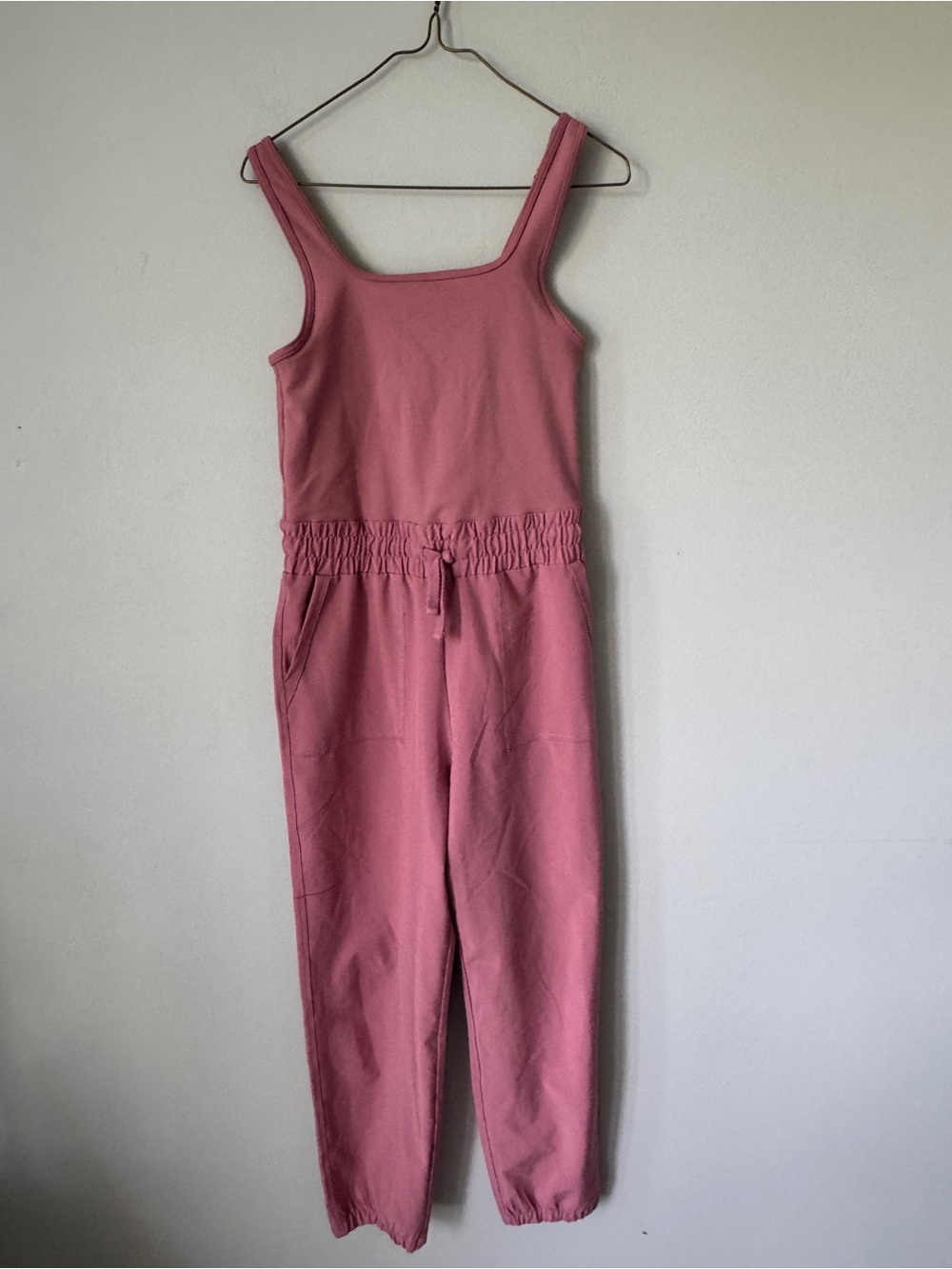 Kids Rose Pink Sleeveless Romper Jumpsuit with Drawstring Waist